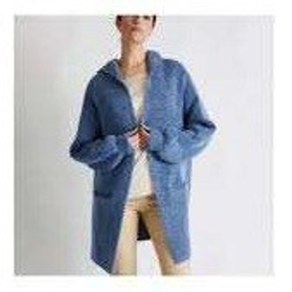 BERYLL Hooded Cashmere Cardigan Blue‎ Knit Cozy Oversized Open Front Pockets O/S
